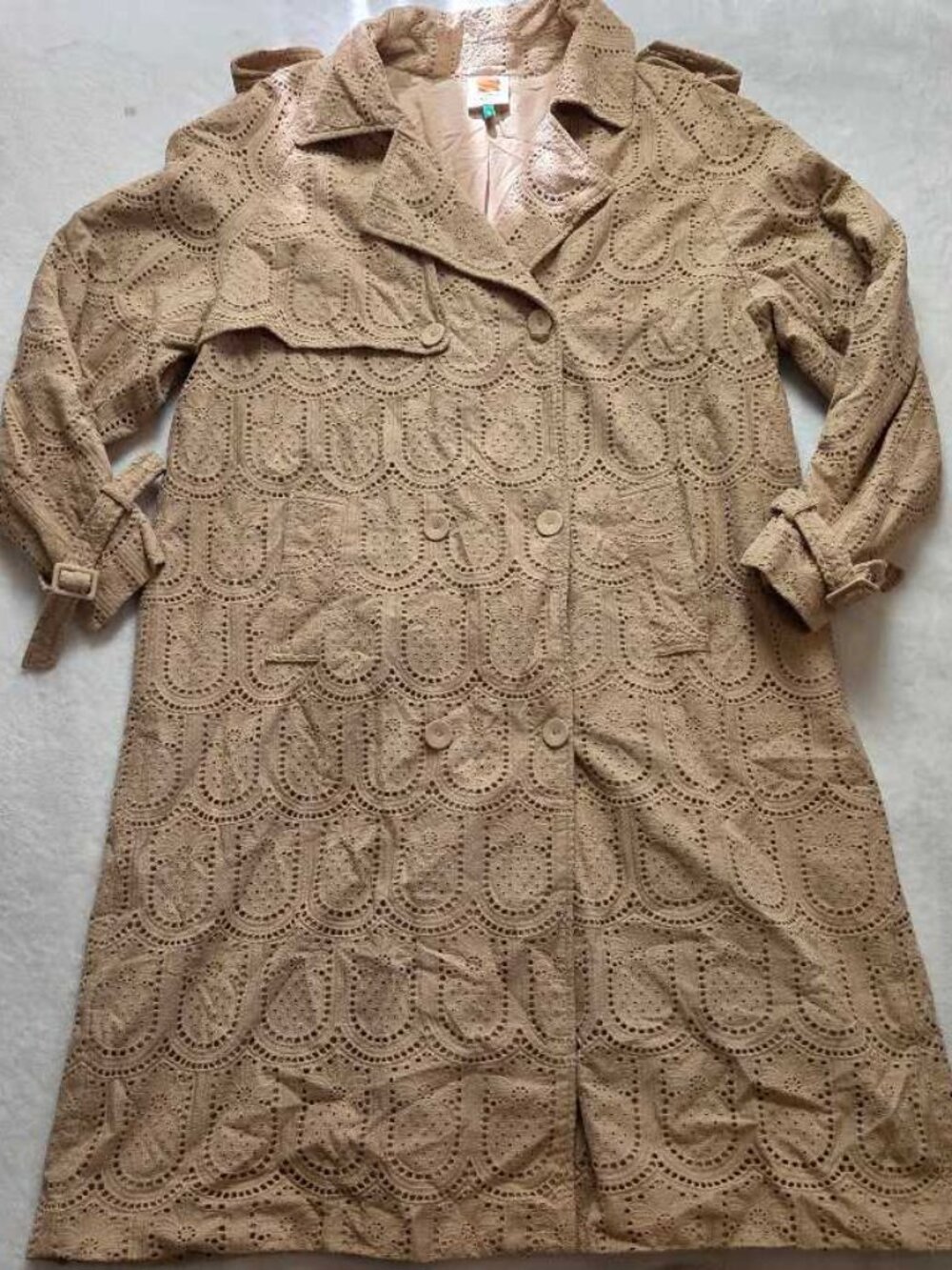 XL Farm Rio x Anthropologie pineapple cotton eyelet trench coat #2